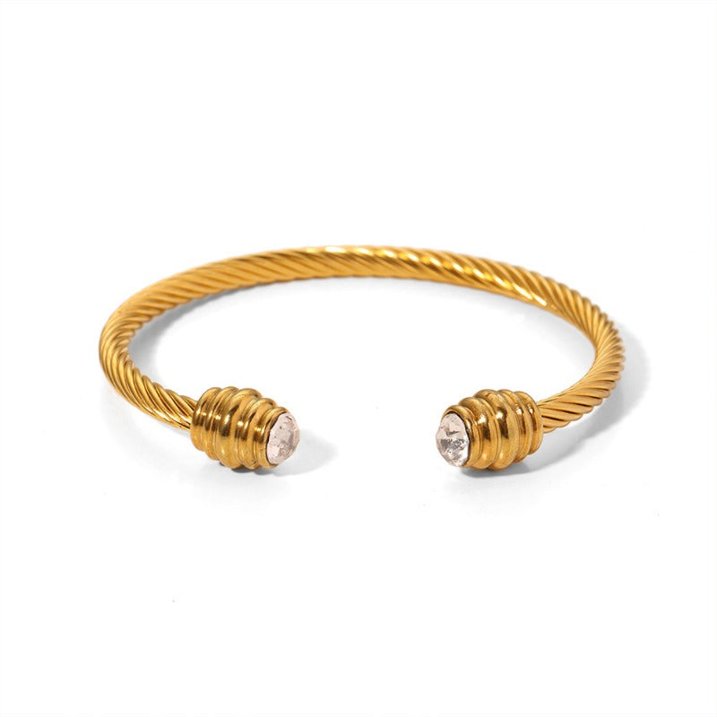 Wholesale Design Steel Bar Pattern Stainless Steel Inlaid Zircon Light Bulb Female Open Titanium Steel 118K Gold Bracelet